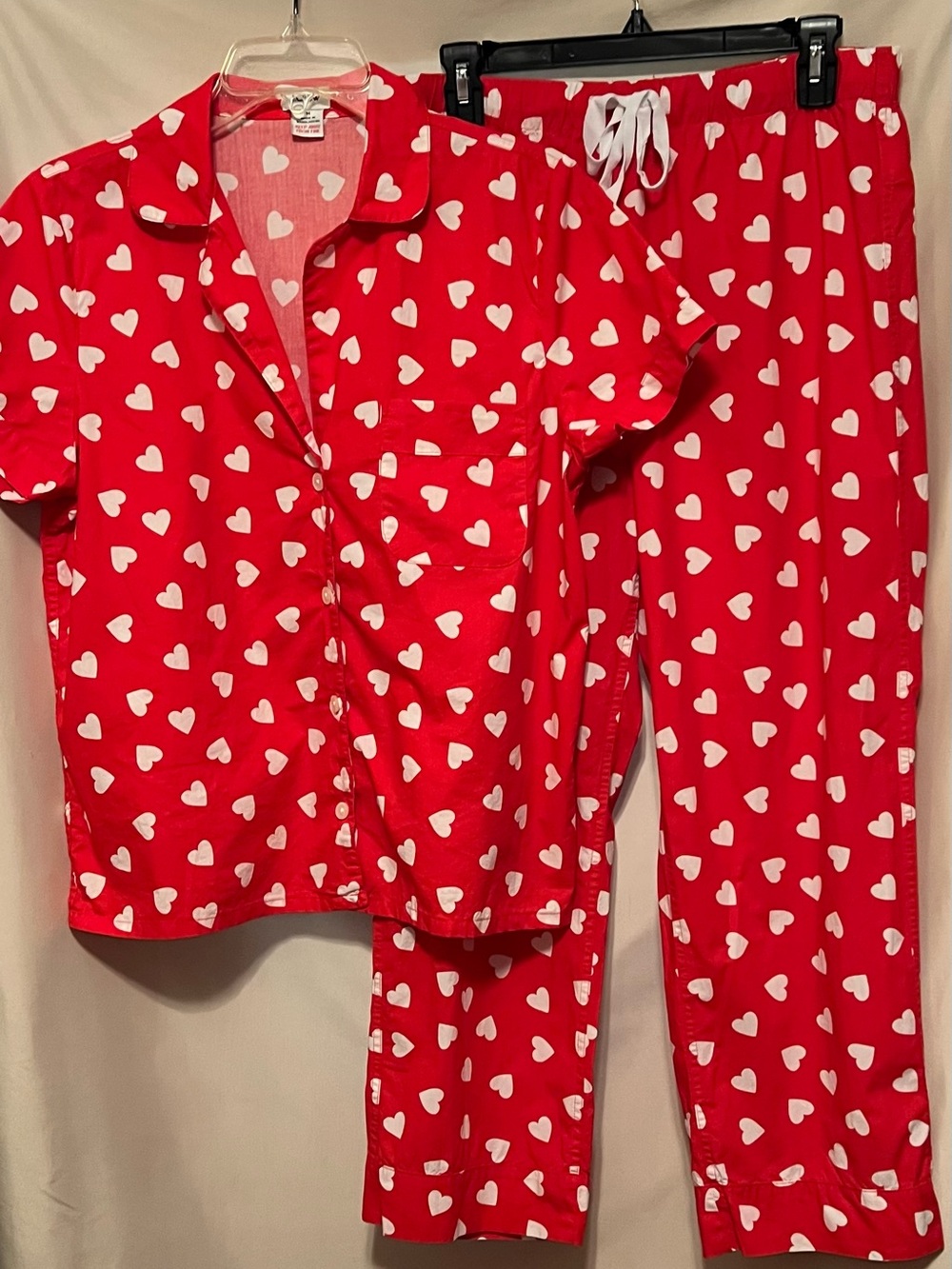 J. Crew Women’s Red Heart-Print Pajama Set 💯% Cottom Size M